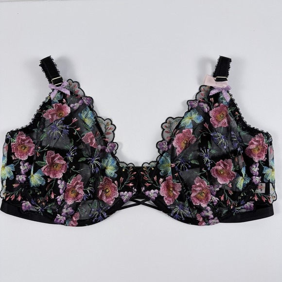 Victoria's Secret Other - Victoria's Secret Very Sexy Low Cut Demi Bra Black Mesh Floral 38DDD NWT
